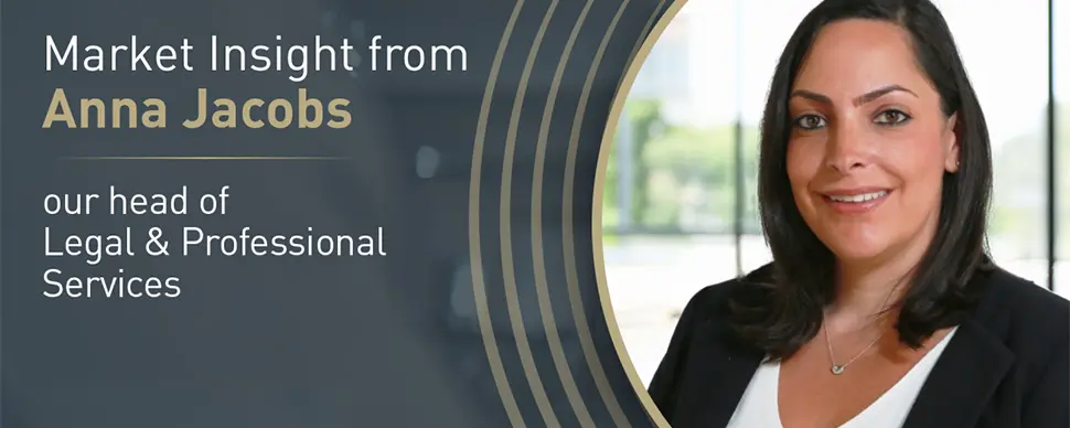 Banner with text: Market Insights from Anna Jacobs, Our head of Legal and Professional Services practice.
