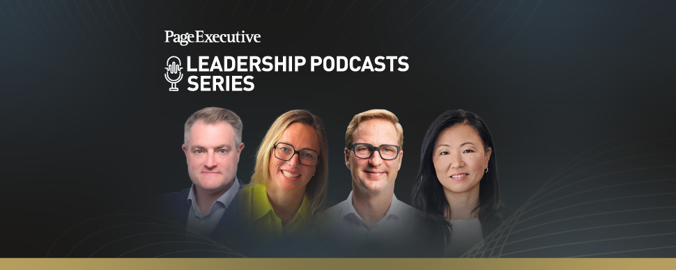 Page Executive Leadership Podcasts Series banner with four people and a microphone icon.