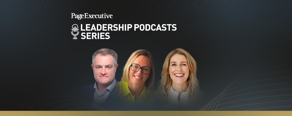 Banner for Page Executive Leadership Podcasts Series featuring two people on a dark background.