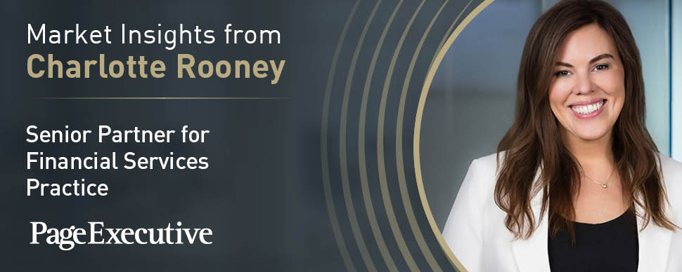 Promotional graphic showing a person standing beside text about market insights for financial services.