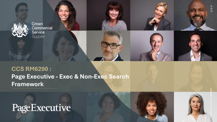 Collage of multiple people in professional settings, accompanied by text about the CCS RM6290 Page Executive executive and non‑executive search framework.