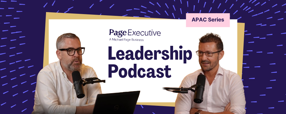 PageExecutive Leadership Podcast APAC Series promotional banner with two speakers using microphones.