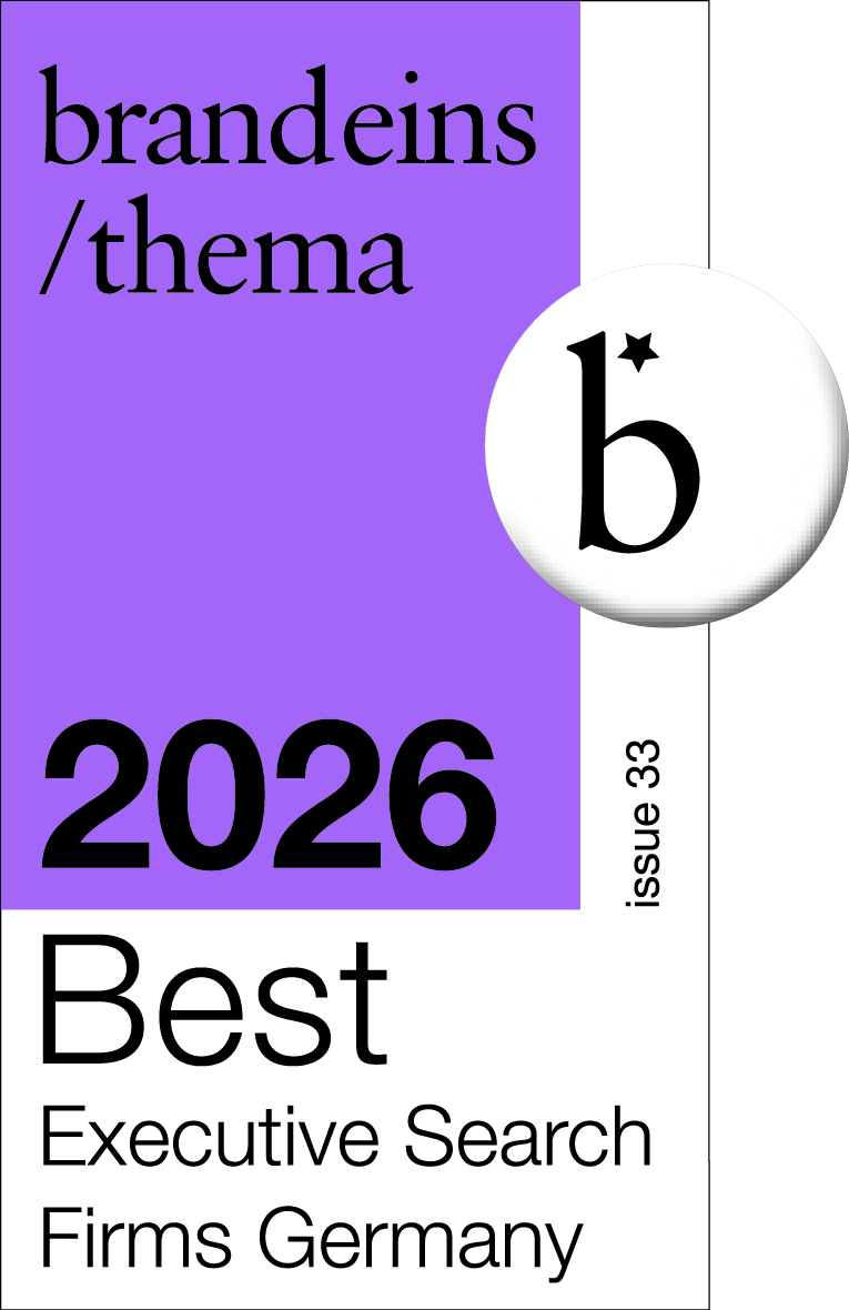 Brand eins 2026 award badge for best executive search firms in Germany.
