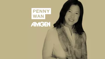 Person smiling with the text 'Penny Wan Amgen' in the background.