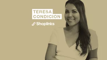 Person smiling and sitting with 'Teresa Condicion' and 'Shoplinks' text.