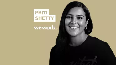 A person smiling with the text 'Priti Shetty, wework' on a beige background.