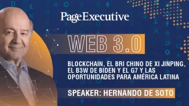 Web 3.0 event featuring discussion on blockchain and global opportunities, with speaker Hernando de Soto.