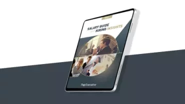 Tablet displaying a salary guide with hiring insights cover.