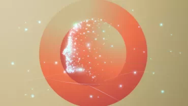 Abstract digital art of a human profile with glowing dots in a circular shape on a beige background.