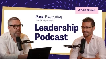PageExecutive Leadership Podcast APAC Series promotional banner with two speakers using microphones.