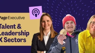 Page Executive Talent & Leadership X Sectors podcast promotional graphic featuring three speakers.