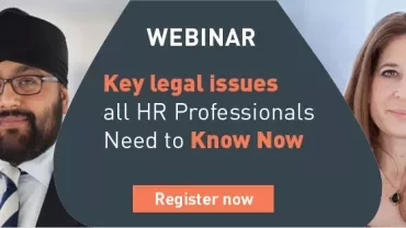 Webinar on key legal issues for HR professionals with registration prompt.