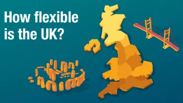 Map of the UK with Stonehenge and a bridge, text asks 'How flexible is the UK?'