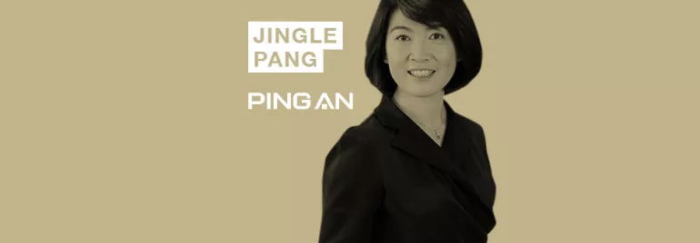 Person smiling in front of beige background with text: Jingle Pang Ping An.