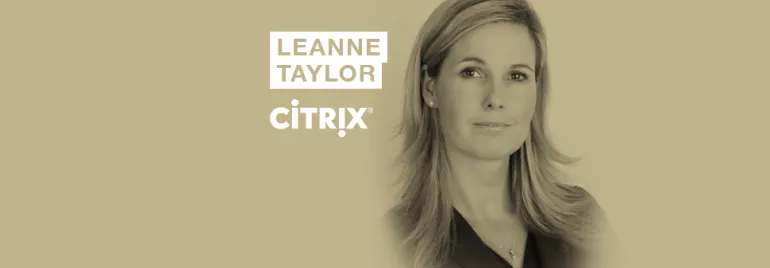 Portrait of a person next to the Citrix logo and the name Leanne Taylor.