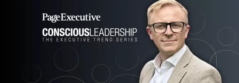 Mark Beacom profile photo next to the title: Conscious leadership - The executive trend series