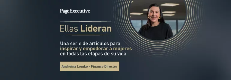 Banner for PageExecutive series 'Ellas Lideran' featuring articles to inspire and empower women at all life stages, highlighting Andreina Lemke as Finance Director.