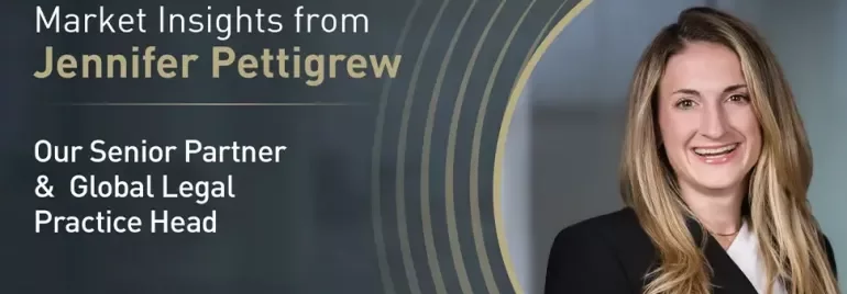 Banner with text: Market Insights from Jennifer Pettigrew, Our Senior Partner for Legal practice.