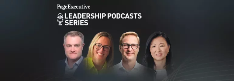 Page Executive Leadership Podcasts Series banner with four people and a microphone icon.