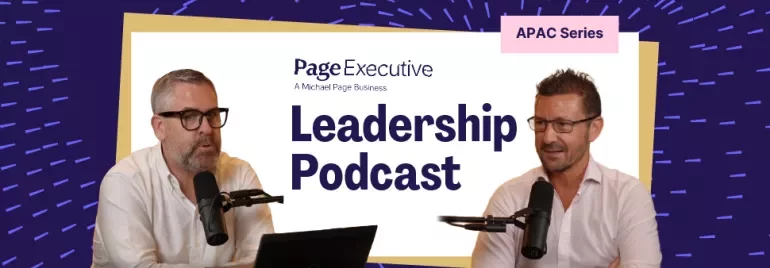 PageExecutive Leadership Podcast APAC Series promotional banner with two speakers using microphones.