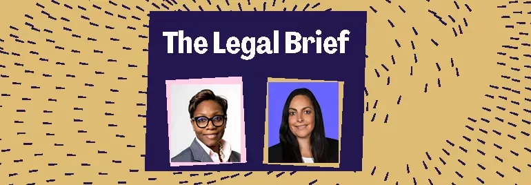 Promotional graphic for The Legal Brief featuring two professional headshots.