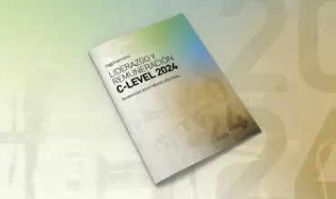 Report titled 'Liderazgo y RemuneraciÃ³n C-Level 2024' on a gradient background.