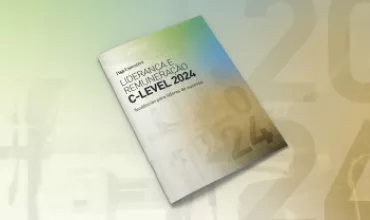Booklet titled 'LideranÃ§a e remuneraÃ§Ã£o C-Level 2024' with a gradient cover.