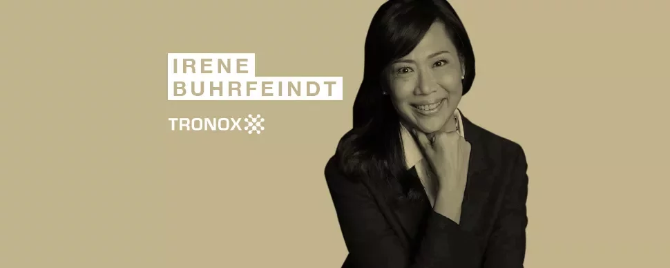Person smiling in a professional portrait with name and Tronox logo displayed.