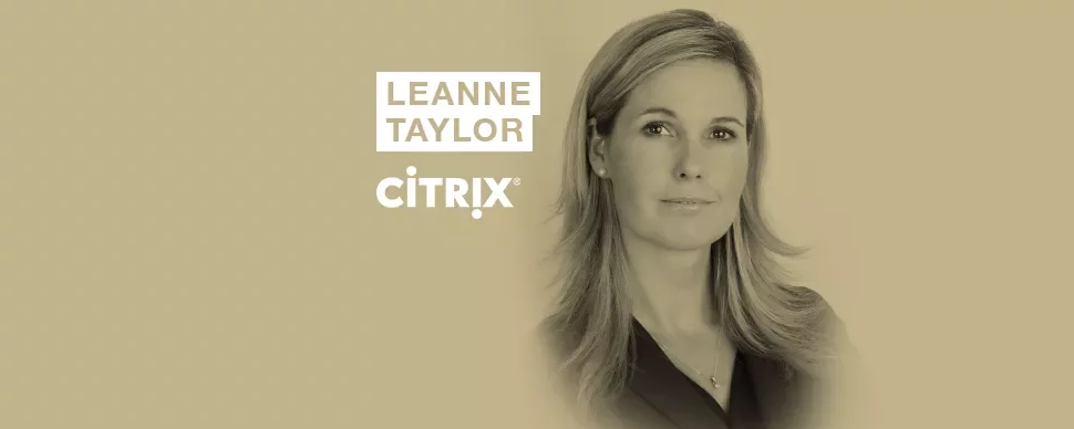 Portrait of a person next to the Citrix logo and the name Leanne Taylor.