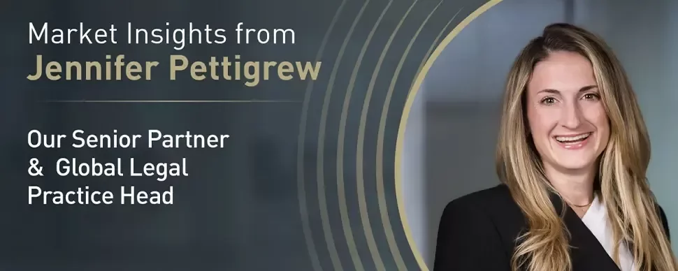 Banner with text: Market Insights from Jennifer Pettigrew, Our Senior Partner for Legal practice.
